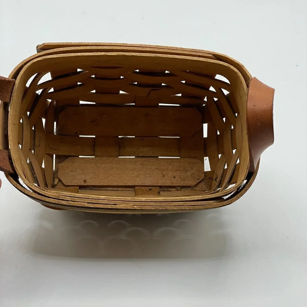 Bradford Basket Vintage Signed 1994 Handwoven Leather Handle Green Trim Basket